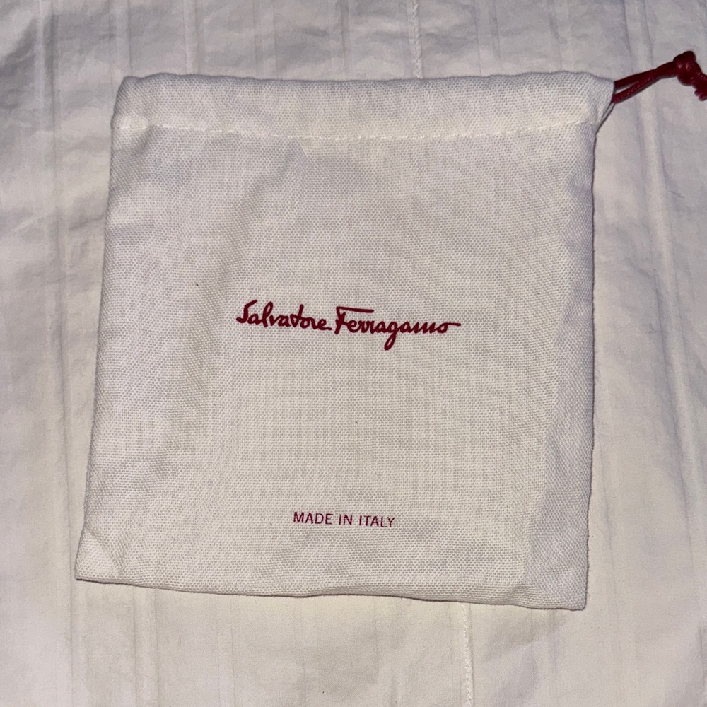 Salvatore Ferragamo White Drawstring Dust Pouch with Red Logo